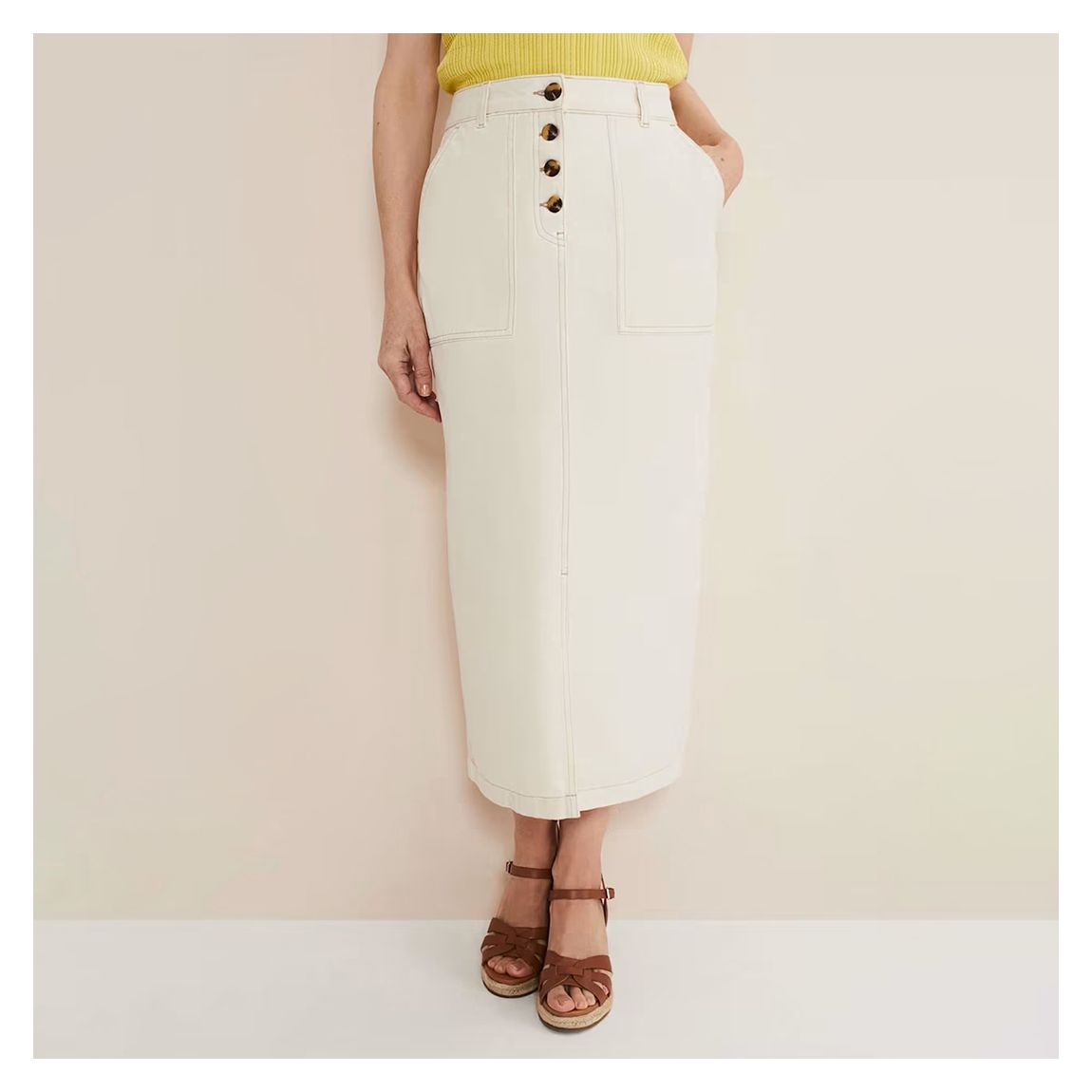 Ecru Leilani Denim Midi Skirt main product photo