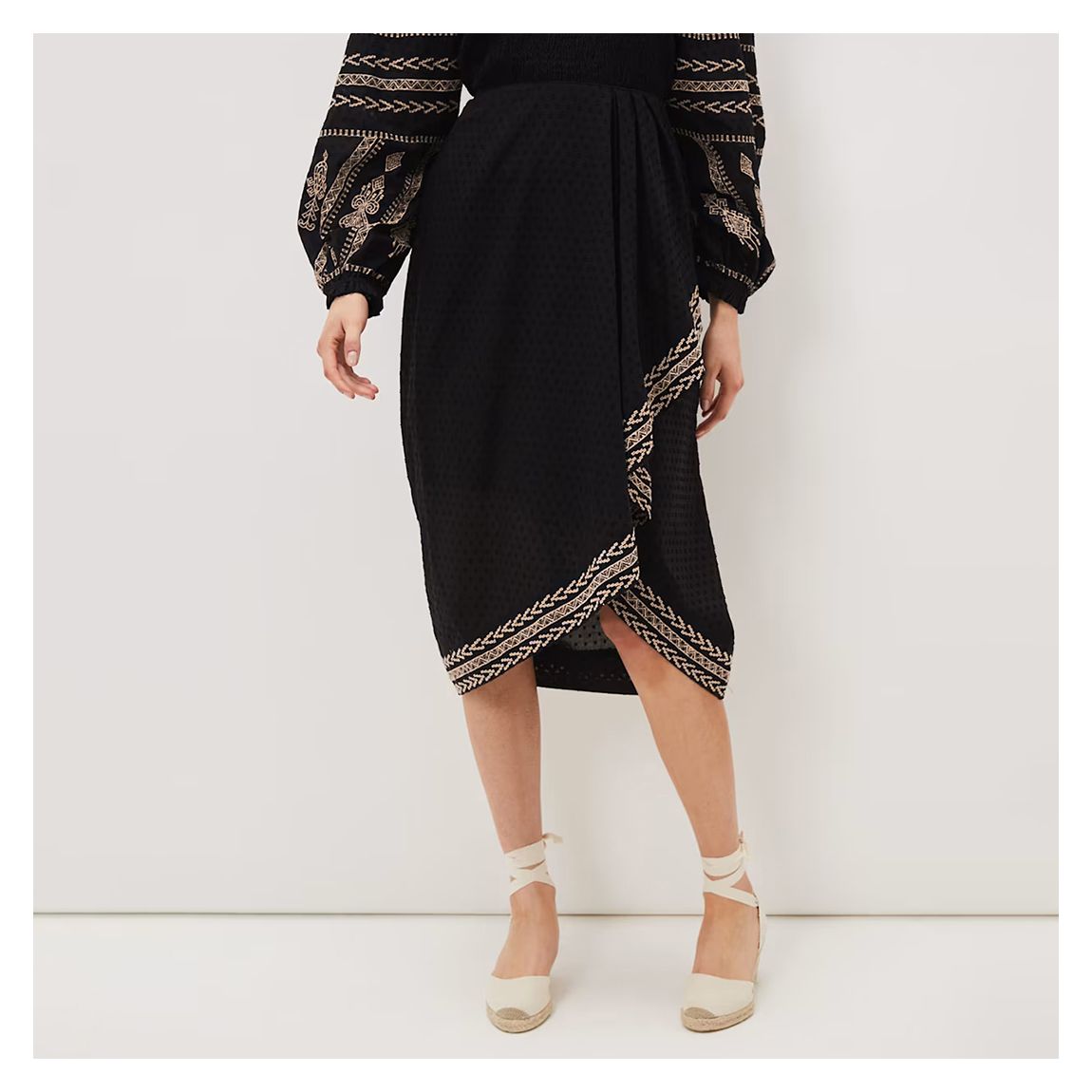 Black Debby Embroided Cotton Maxi Skirt main product photo