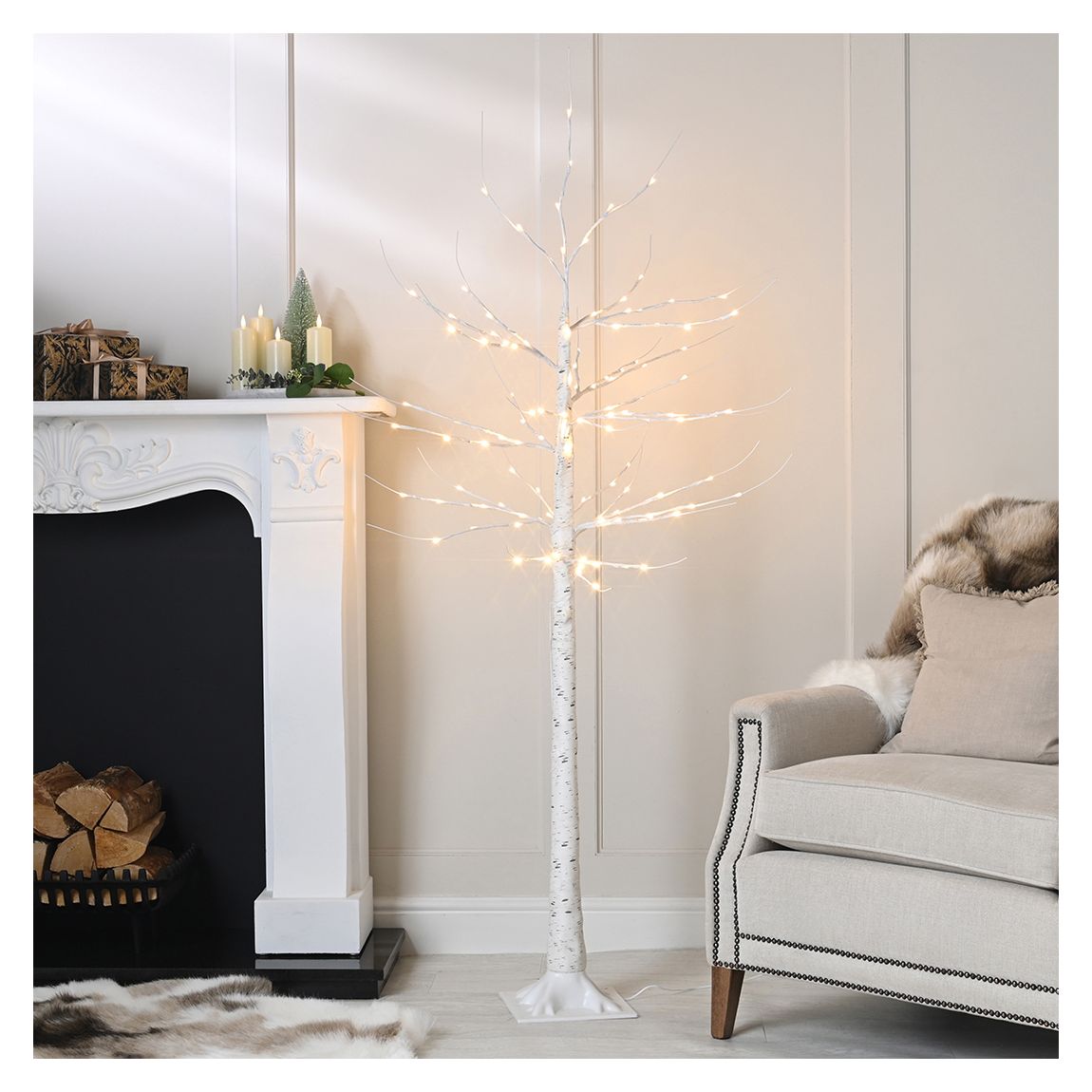 Lit Birch Twig Tree with Warm White Led, 150cm main product photo