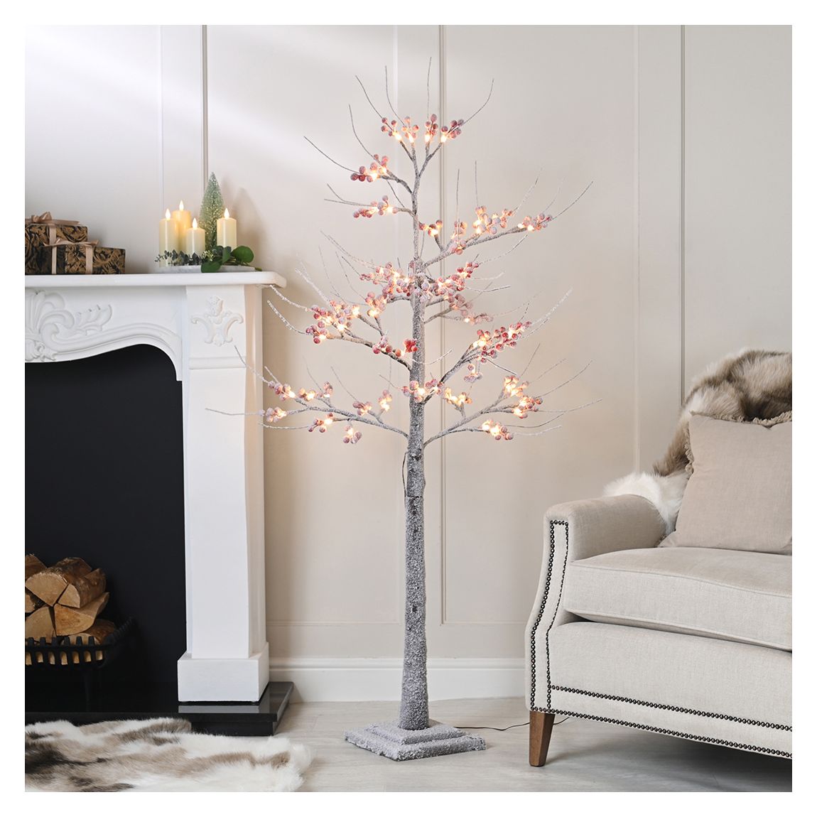 Lit Flocked Berry Tree - Warm White Led, 160cm main product photo