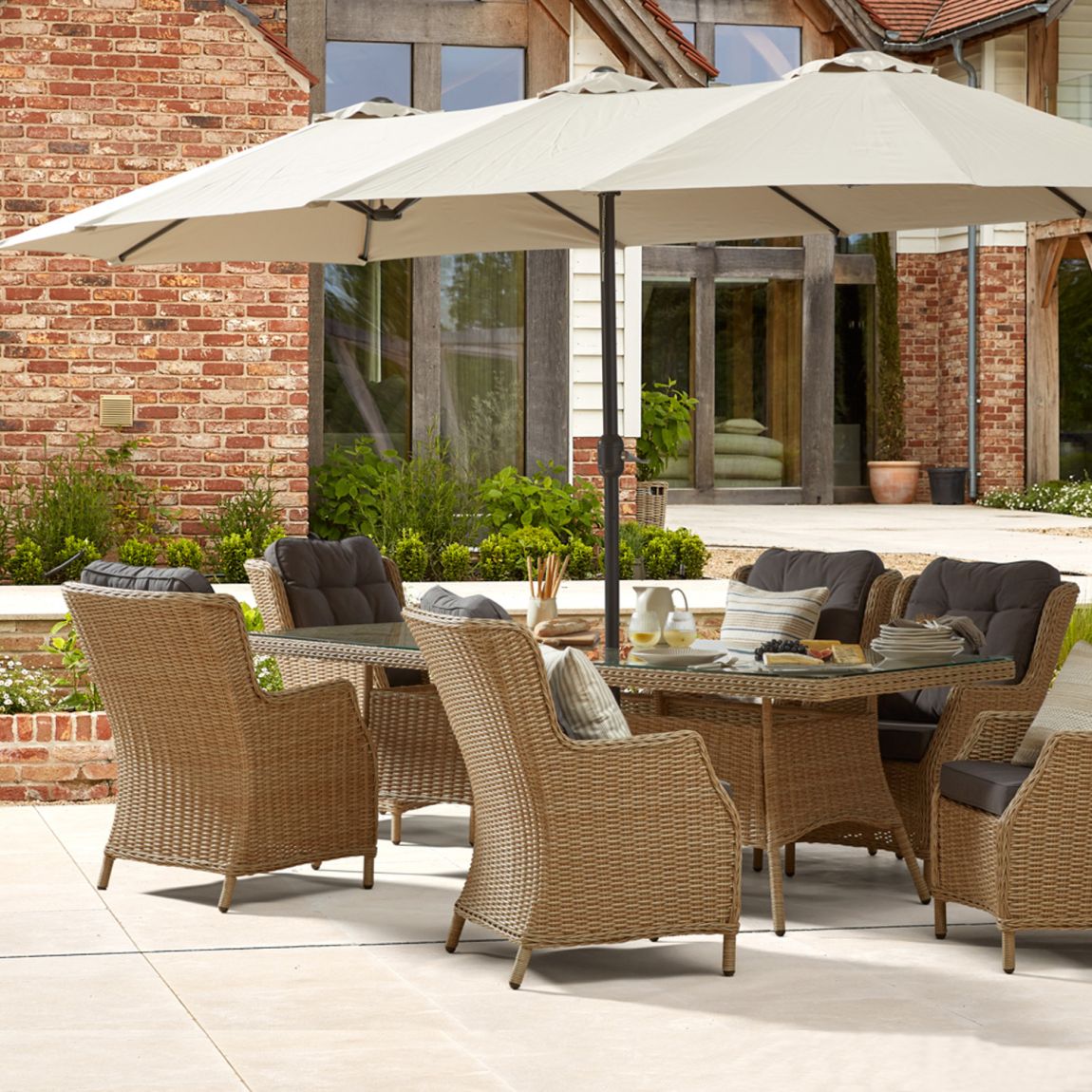 Beige Twin Umbrella Parasol (280 GSM) 2.6 x 4.5M main product photo