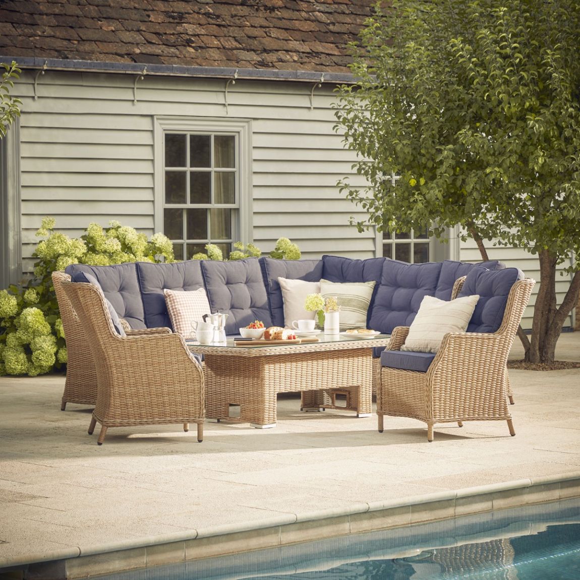 Hampshire 1L - Corner Sofa with Rising Table and Armchairs - Natural main product photo