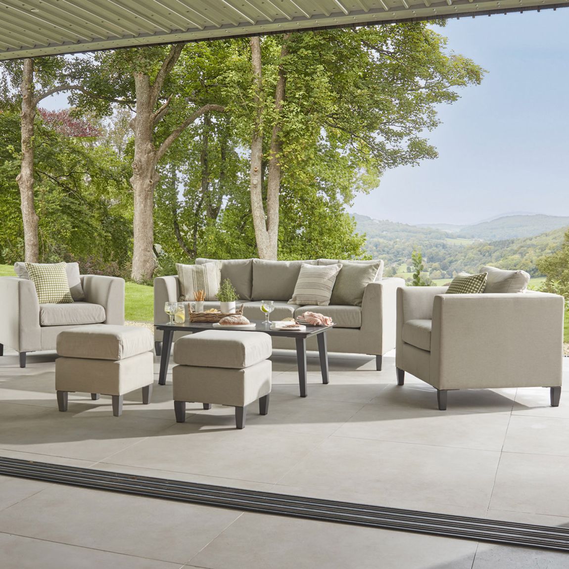 Birkin 11C - 3 Seat Sofa & Armchairs Set with Footstools - Greige main product photo
