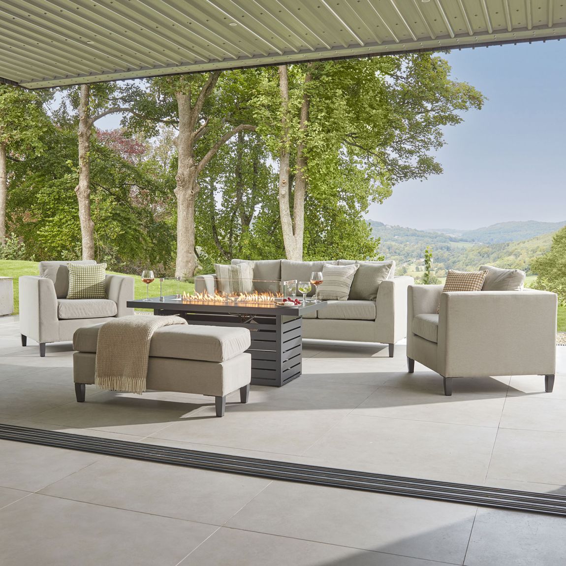 Birkin 11D- 3 Seat Sofa Set with Gas Fire Pit Coffee Table and Bench - Greige main product photo