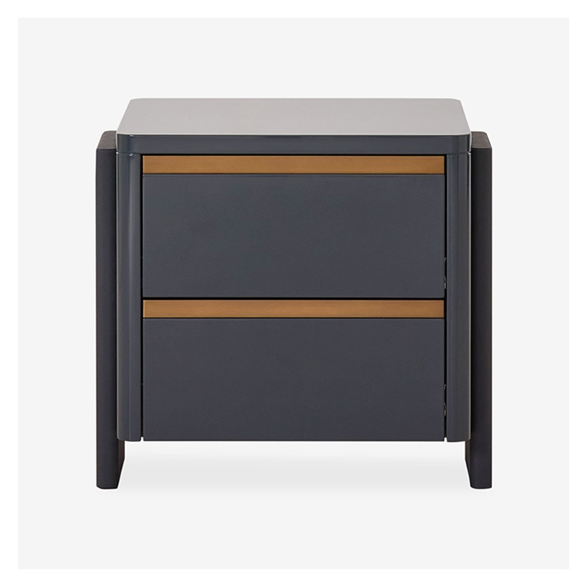 Chaplin Size 1 Bedside Table in Grey Faux Leather & High Gloss Wood Finish main product photo