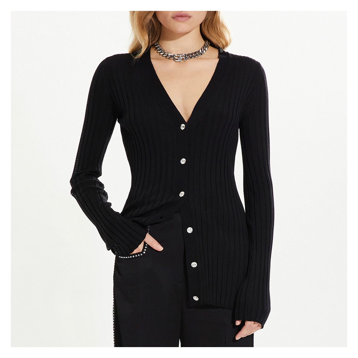 Black Ribbed Cardigan main product photo
