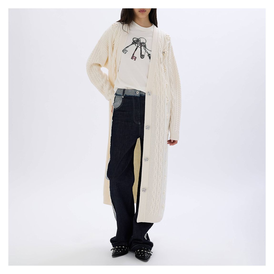 Cream Buttoned Long Cardigan main product photo