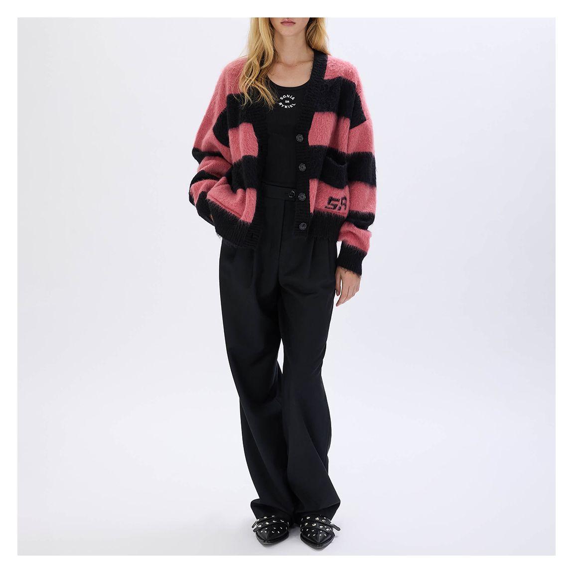 Black/Pink Striped Cardigan main product photo