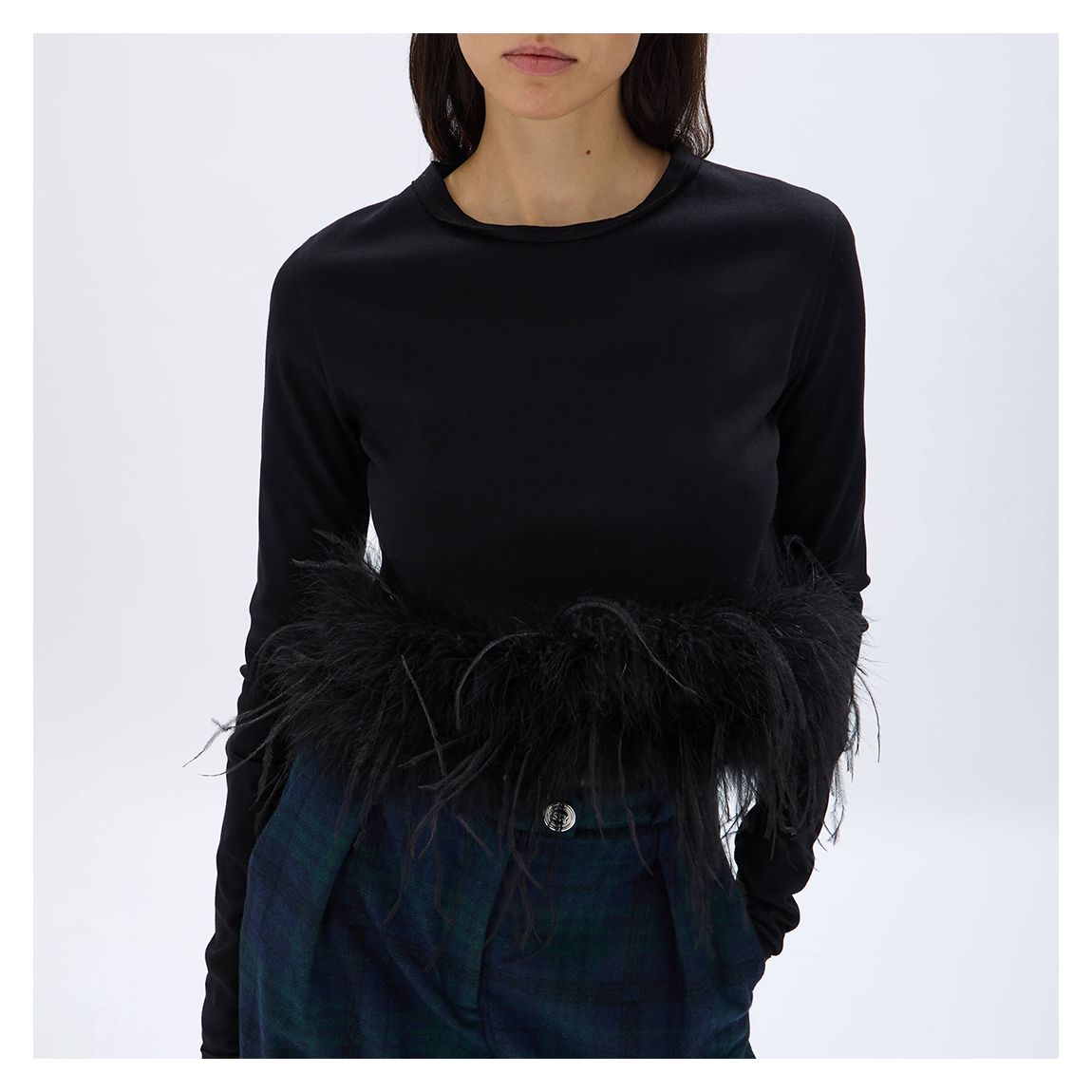 Black Long Sleeve Fluffy Peplum Top main product photo