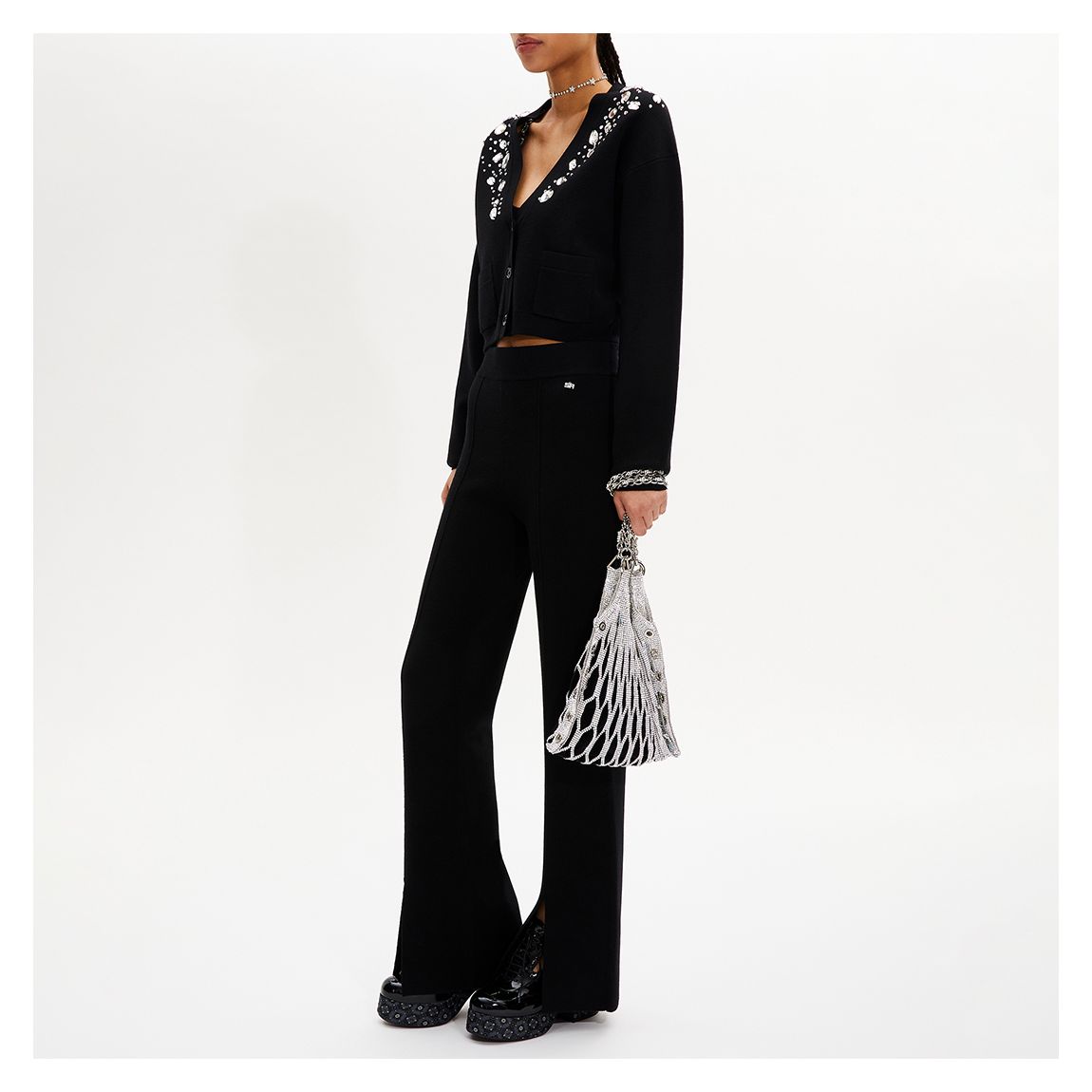 Black Flared Slit Hem Bottoms main product photo