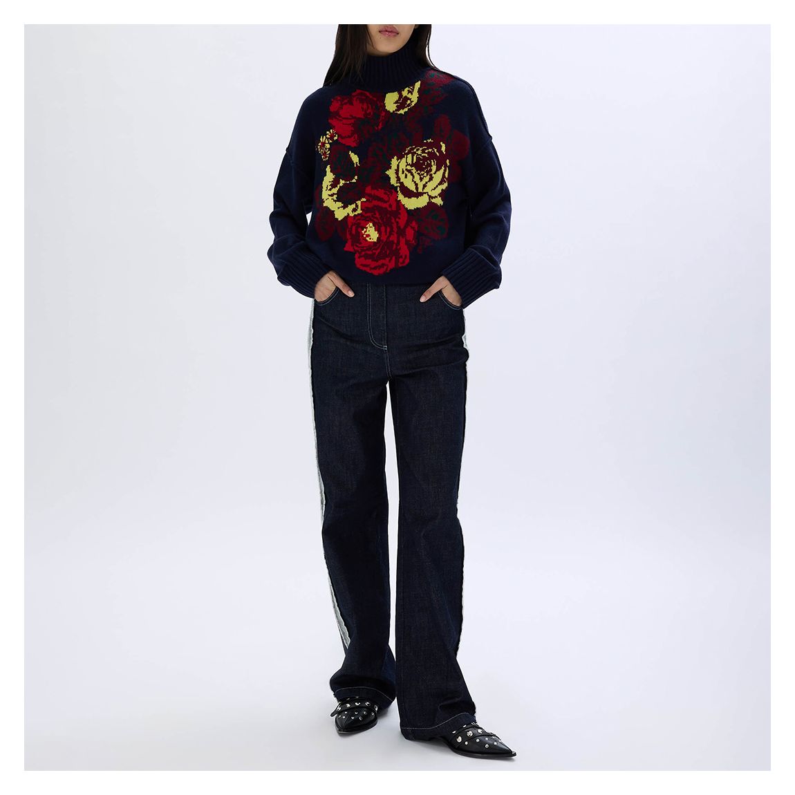 Blue Floral Turtleneck Wool Blend Jumper main product photo