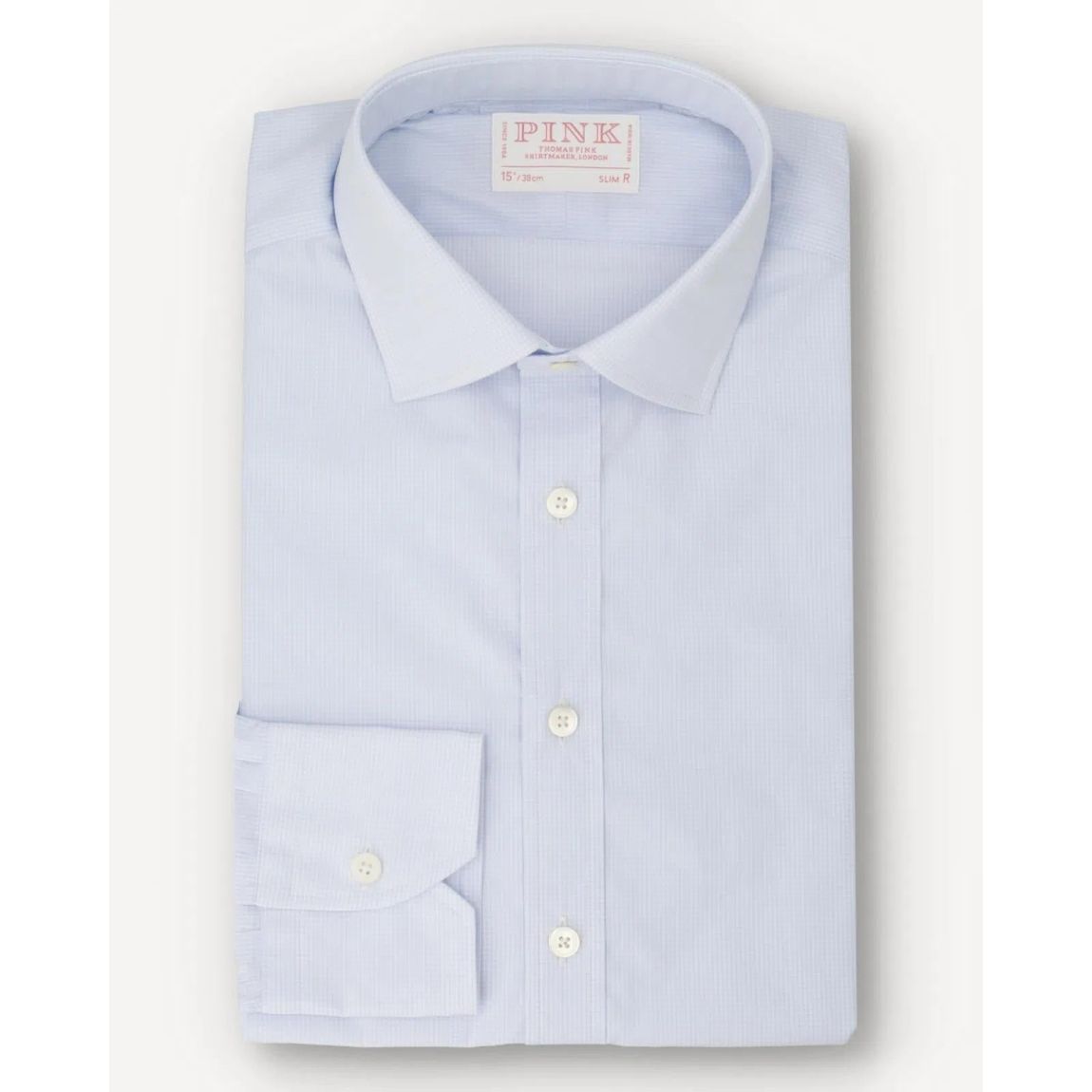 Thomas Pink Slim Fit Graph Check Formal Shirt in Pale Blue and White main product photo
