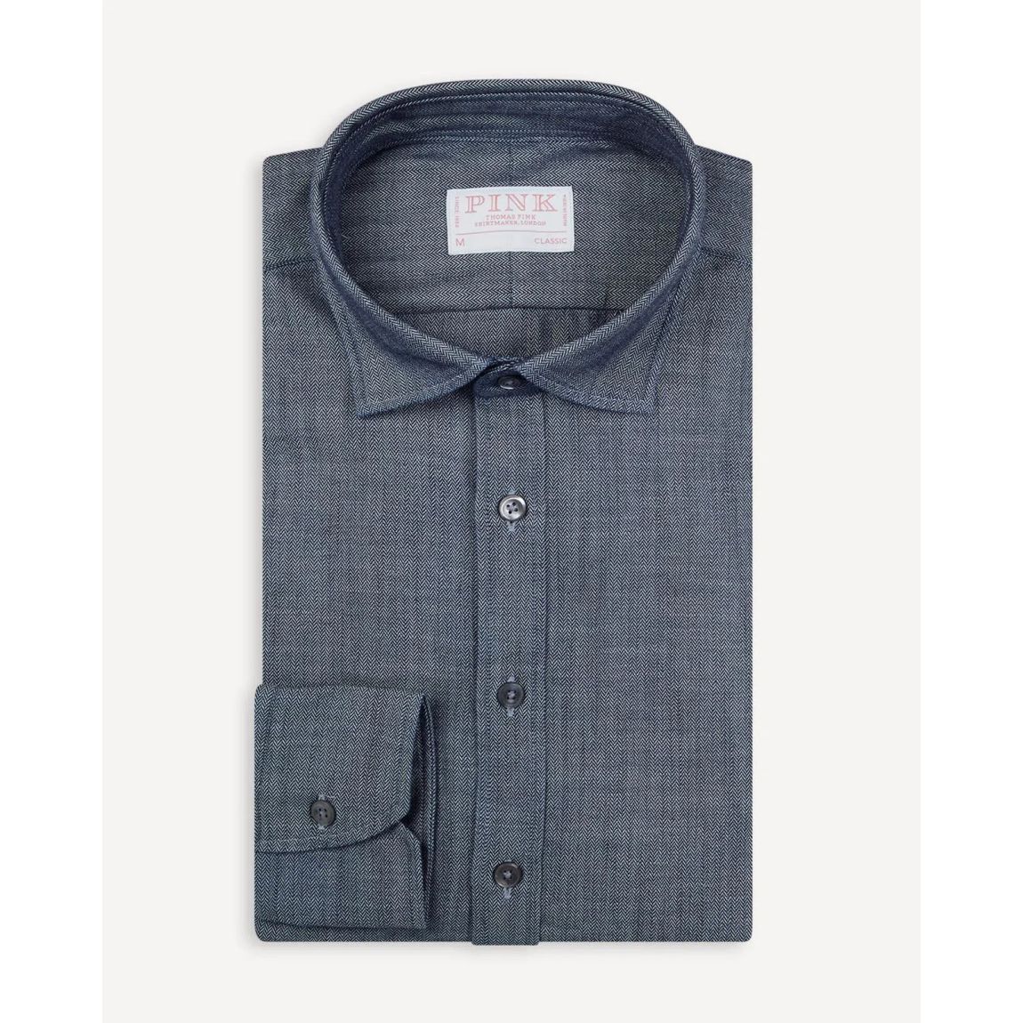 Thomas Pink Indigo Herringbone Classic Fit Smart Casual Shirt main product photo