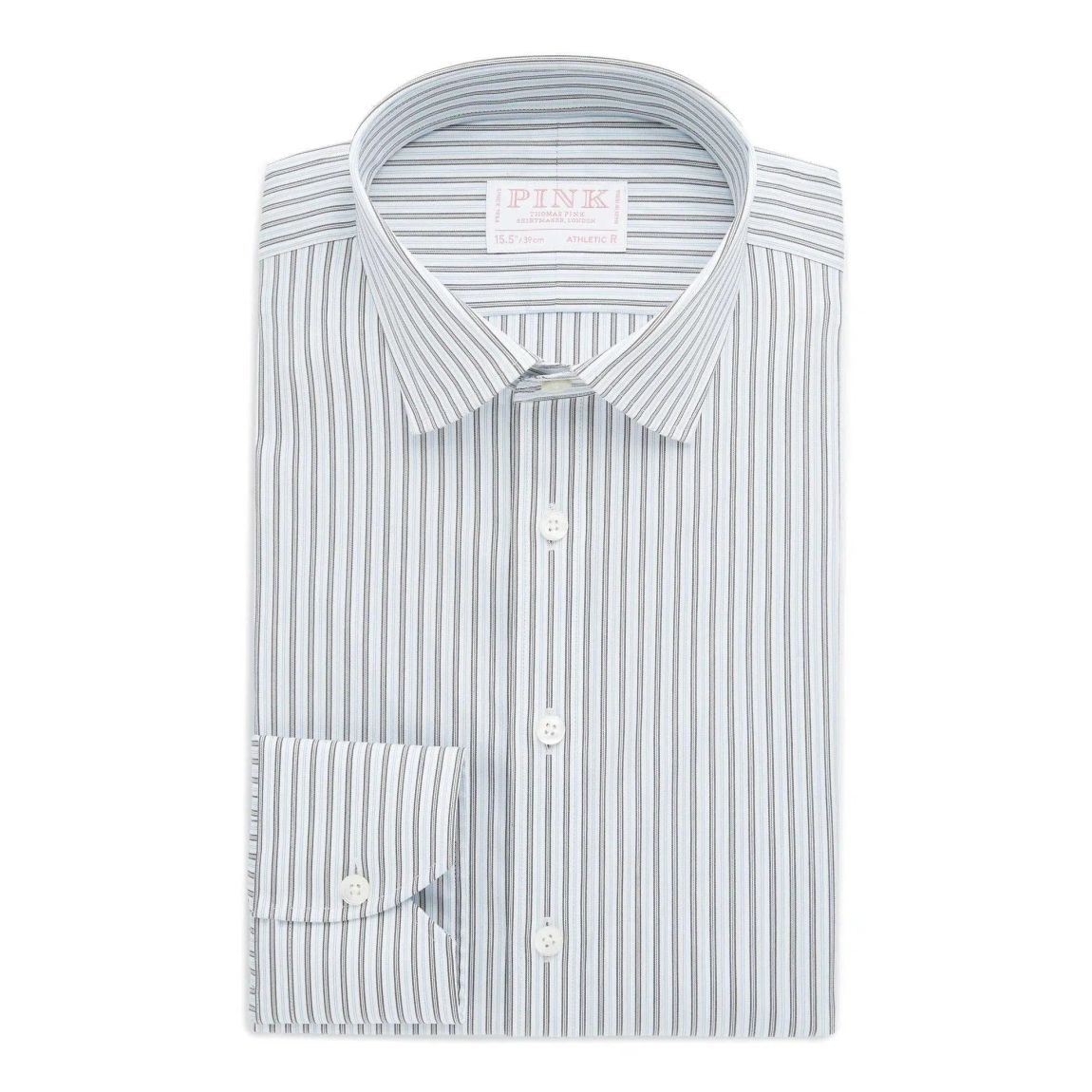 Thomas Pink Athletic Fit Green Stripe Shirt in Stretch Poplin Cotton main product photo