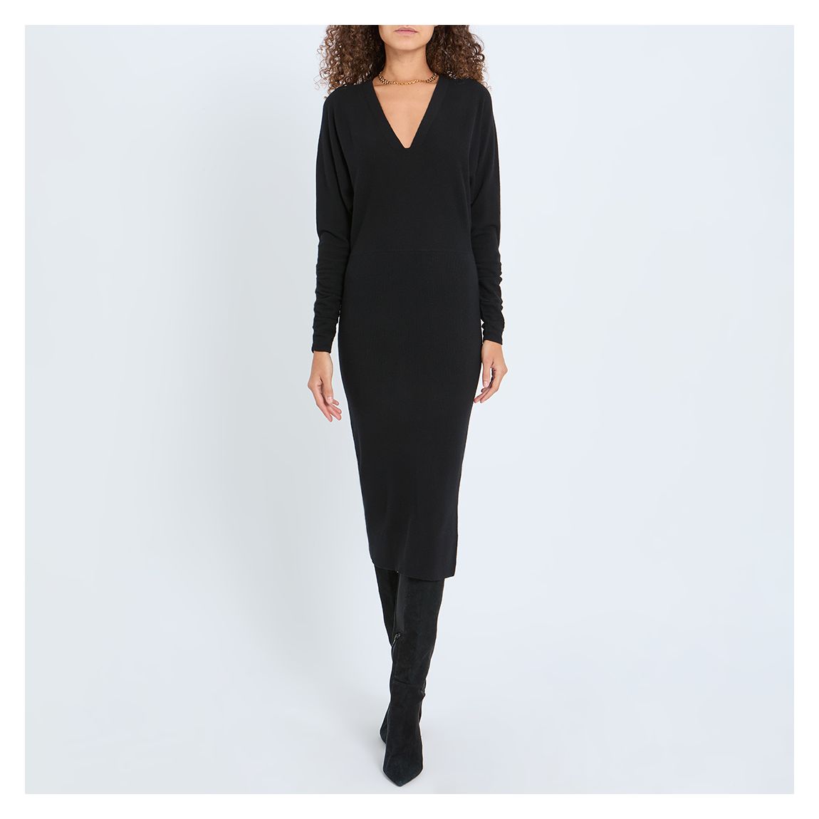 Black Ruched Jenna Wool Blend Dress main product photo