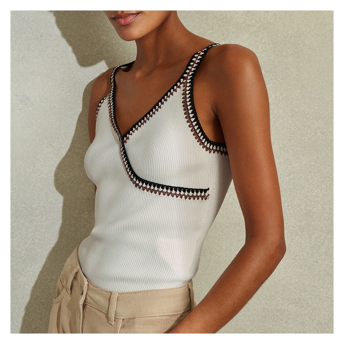 White Knitted Crochet Trim Vest main product photo