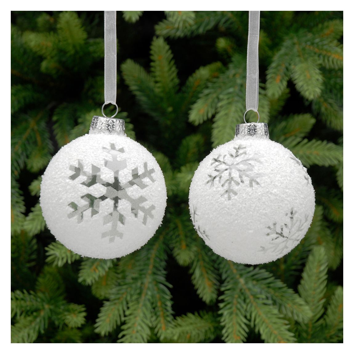 Set 6 Flocked Snowflake Bauble, White main product photo