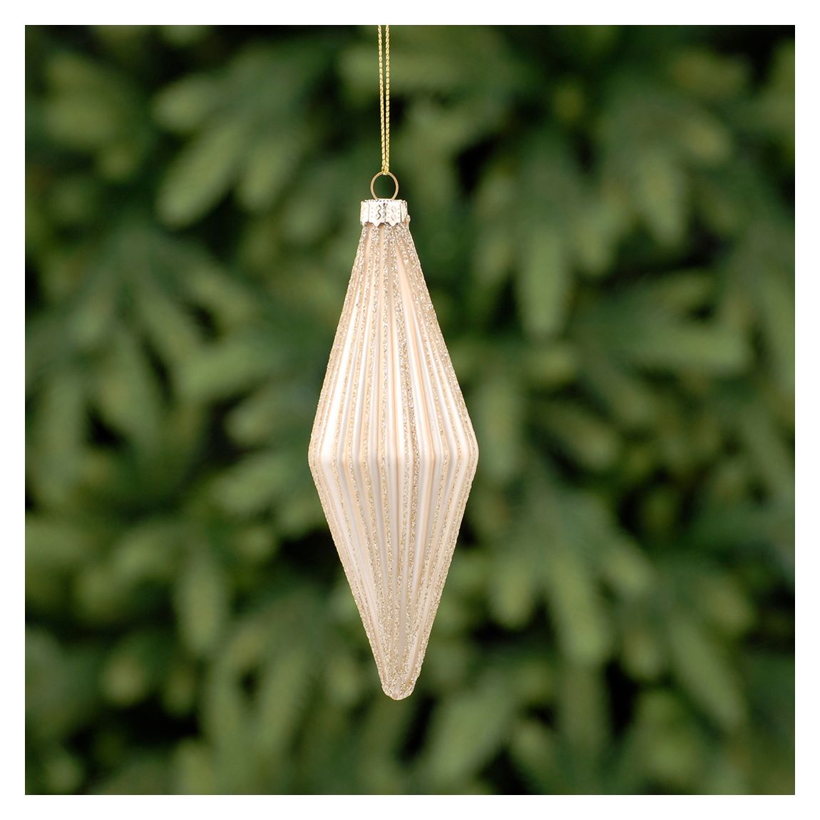 Set 6 Glass Glitter Lines Bauble, Gold main product photo