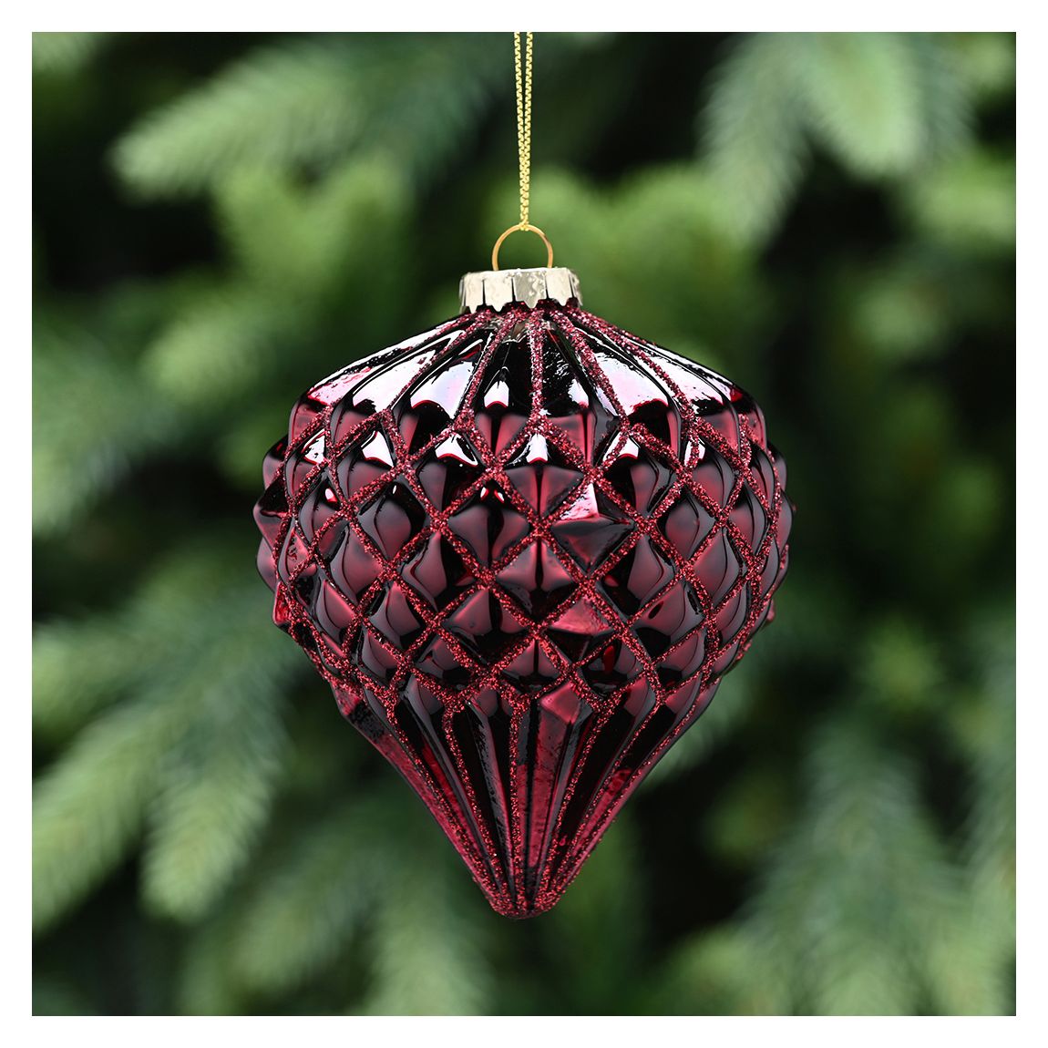 Set 6 Burgundy Glass Onions Bauble, 10cm main product photo