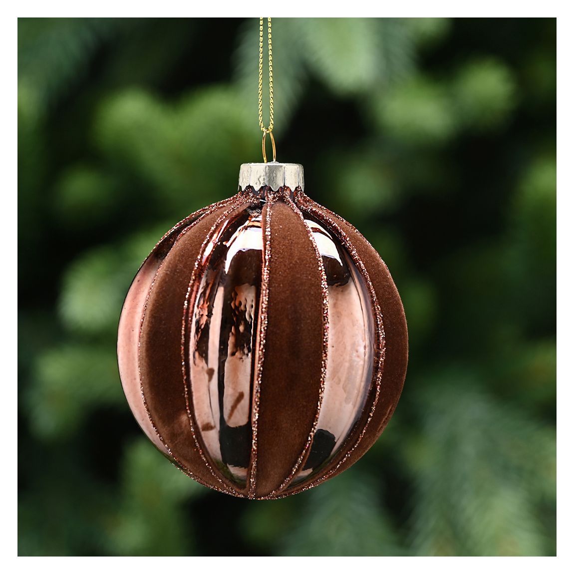 Set 6 Glass Baubles, Brown main product photo