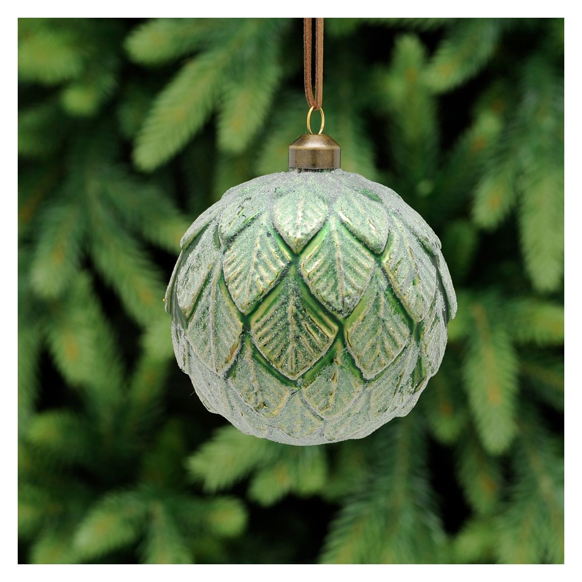 Set 6 Glass Leaves Baubles, Green main product photo