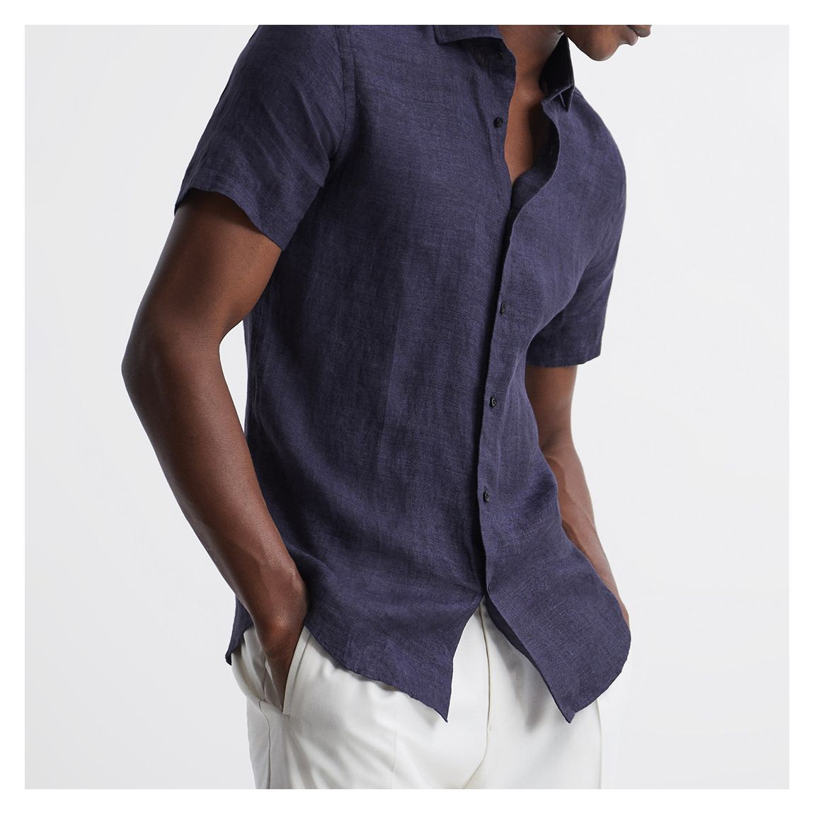 Navy Slim Fit Linen Shirt main product photo