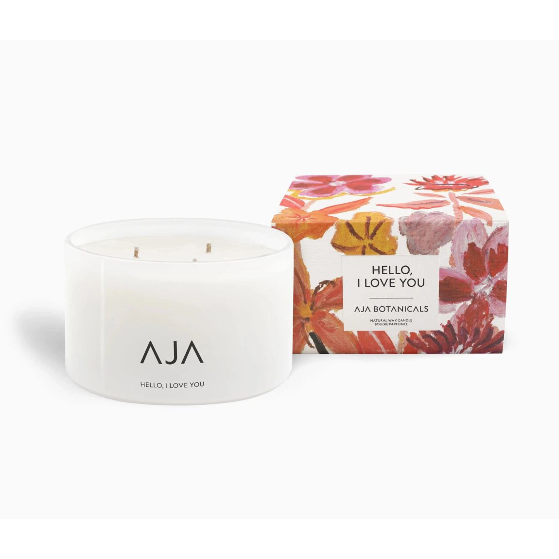 AJA BOTANICALS Three Wick Candle - Hello, I Love You - White with Essential Oils main product photo