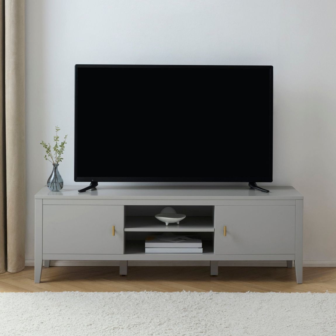 Poppy TV Unit - Grey - Brushed Gold Handle main product photo