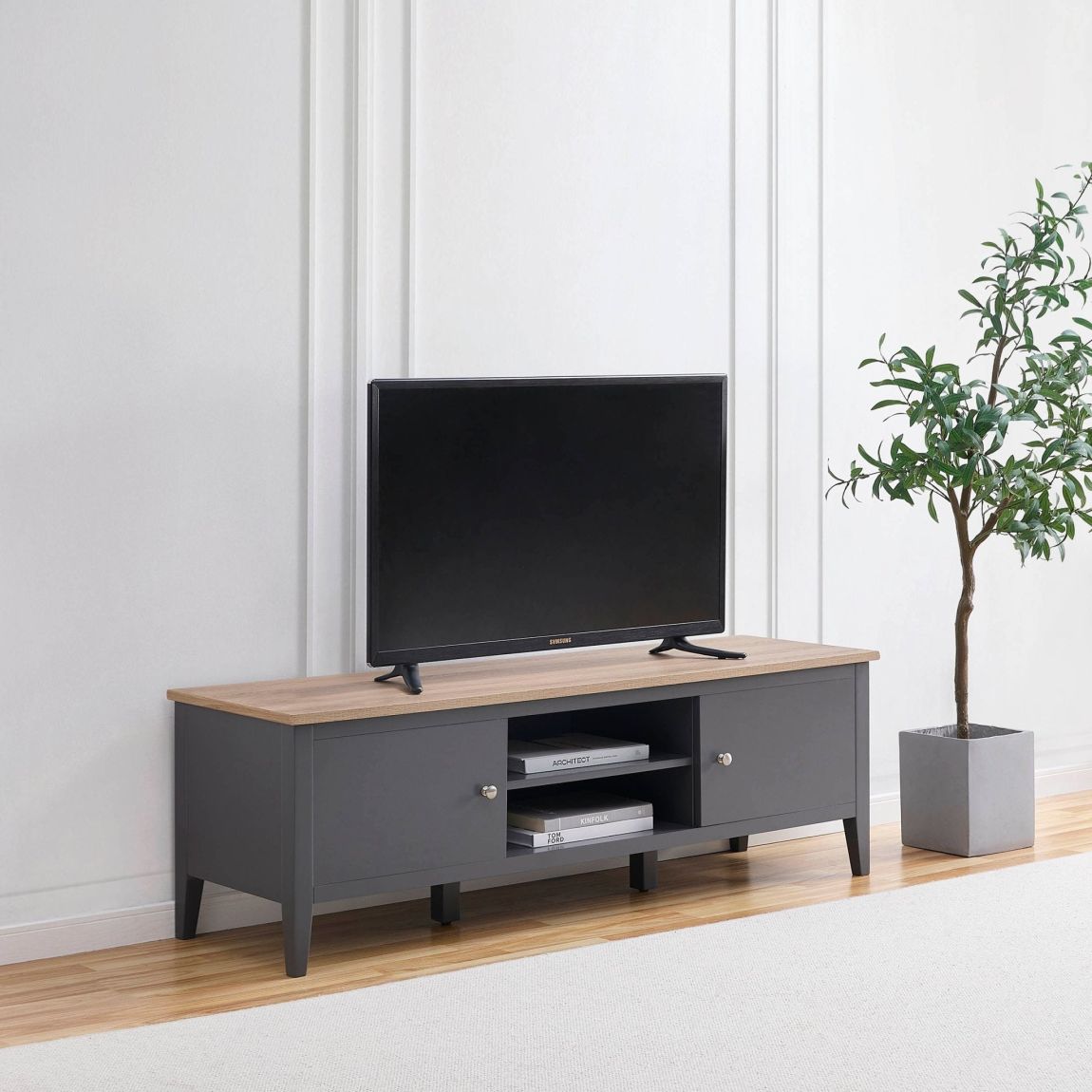 Nell TV Unit - Charcoal - Brushed Silver Handle main product photo
