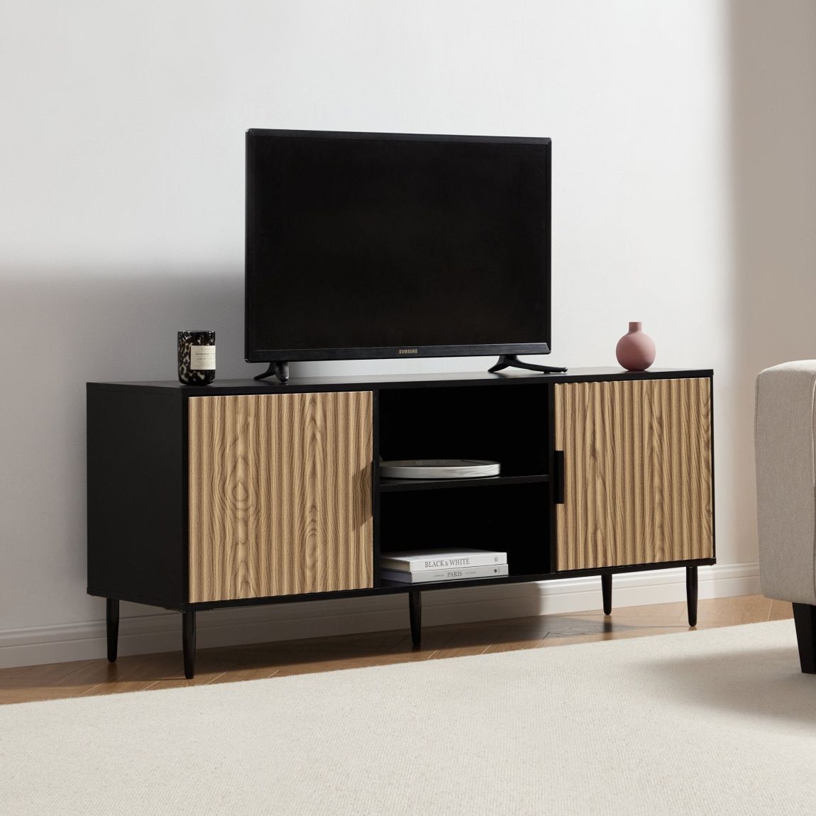 Evie TV Stand - Black/Wood Effect main product photo
