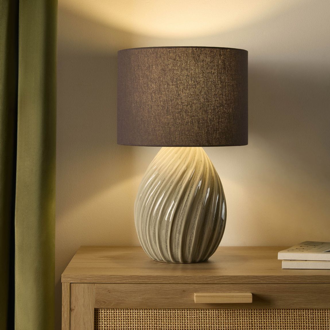 Clara Carved Swirl Texture Ceramic Table Lamp - Charcoal main product photo