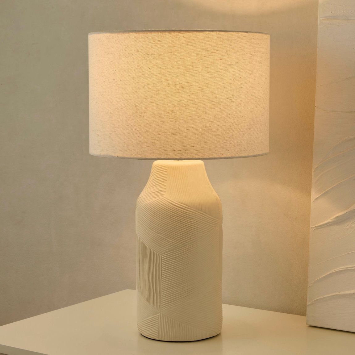 Lagom Carved Ceramic Table Lamp - Ecru main product photo