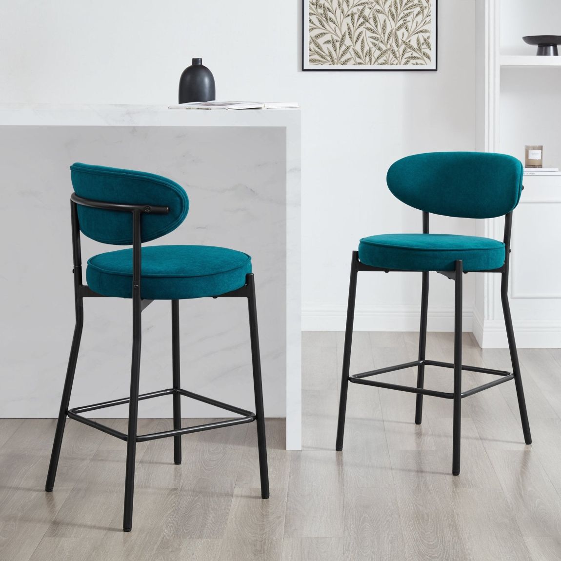 Mia Set of 2 Barstools - Matte Velvet - Teal main product photo
