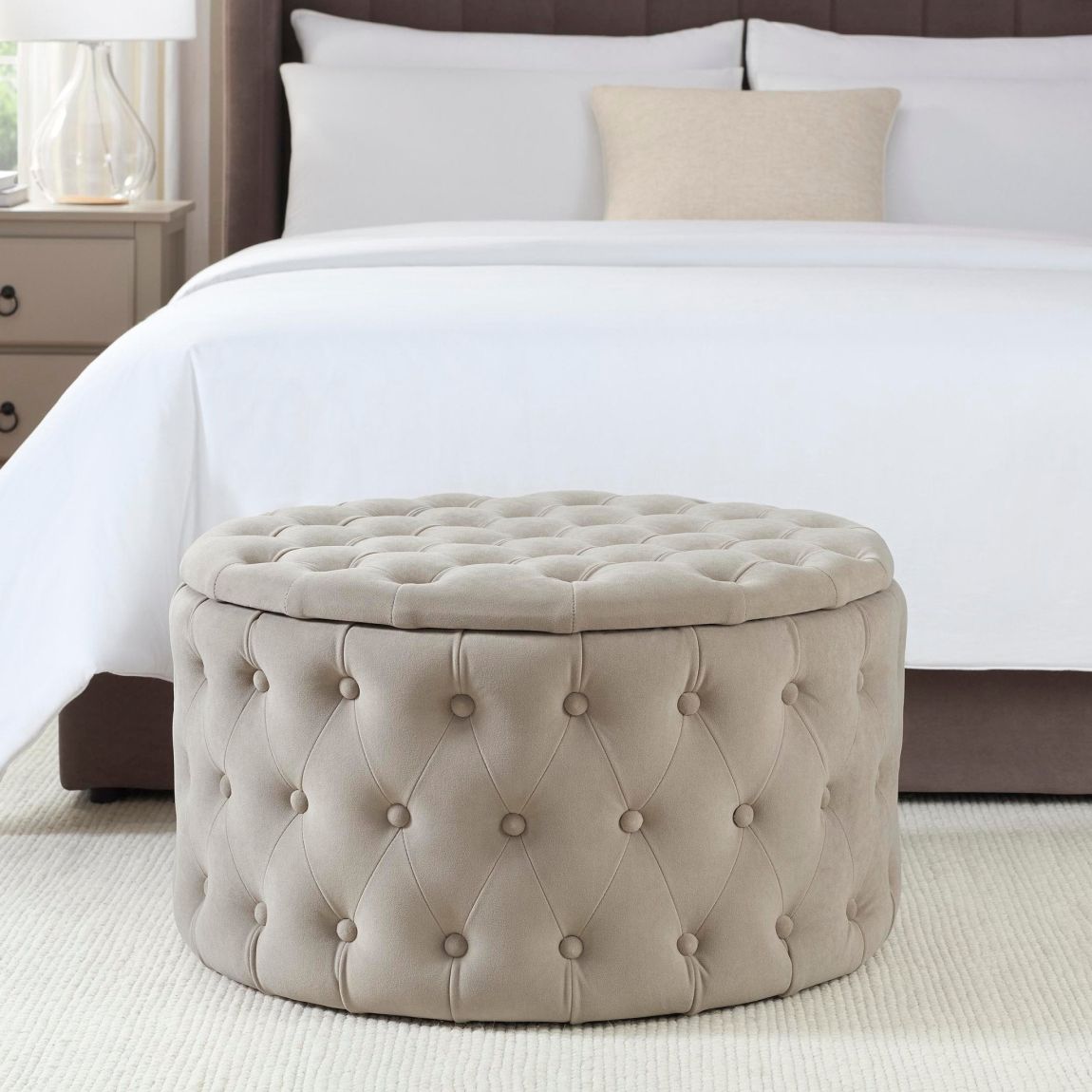 Paisley Buttoned Round Storage Pouffe - Sand main product photo