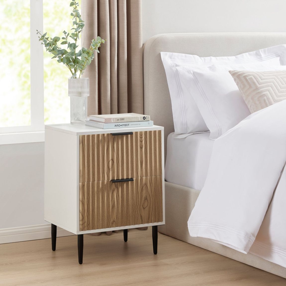 Evie 2 Drawer Bedside Table - White/Wood Effect main product photo