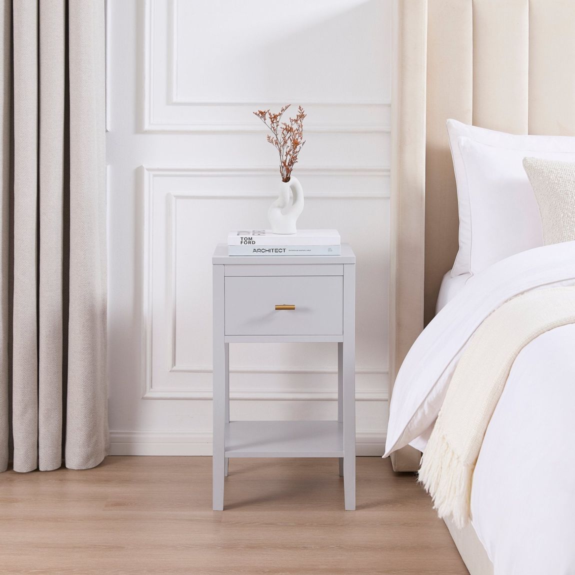 Poppy 1 Drawer Nightstand - Grey - Brushed Gold Handle main product photo