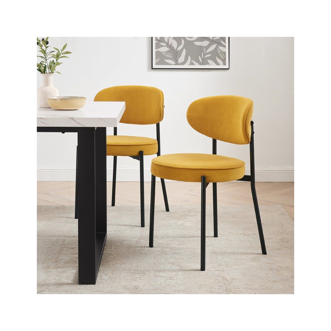 Mia Set of 2 Dining Chairs - Matte Velvet - Mustard main product photo