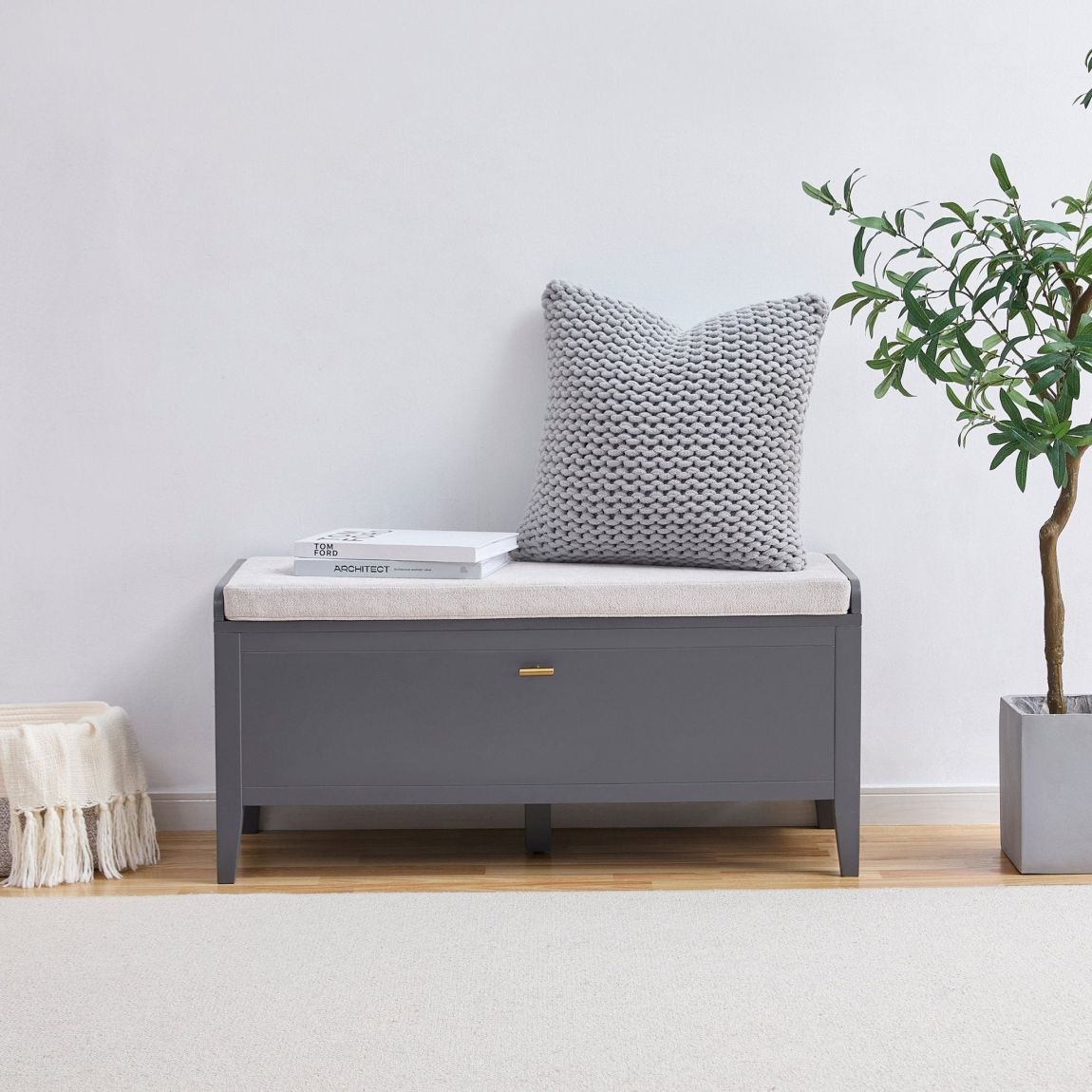 Poppy Storage Cabinet With Seat - Charcoal - Brushed Gold Handle main product photo