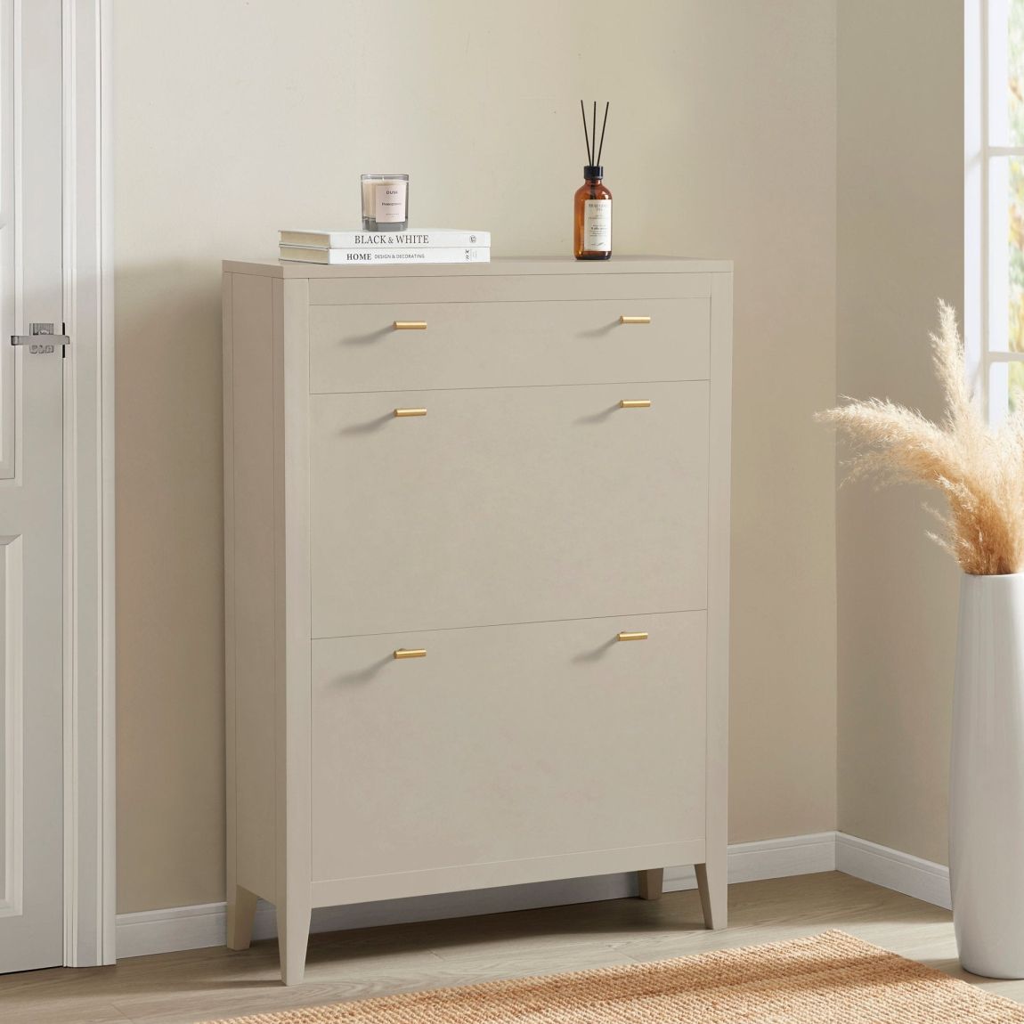 Poppy Shoe Cabinet - Pebble - Brushed Gold Handle main product photo