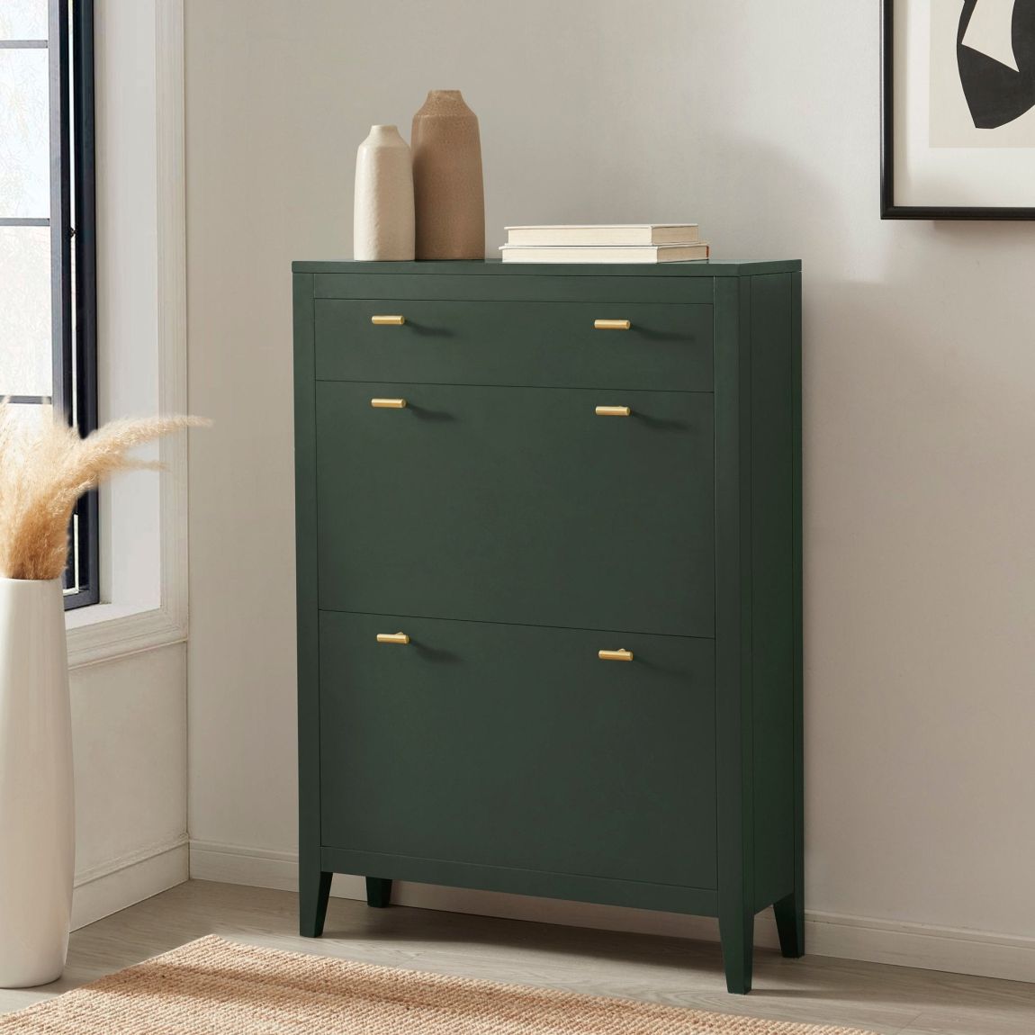 Poppy Shoe Cabinet - Forest Green - Brushed Gold Handle main product photo