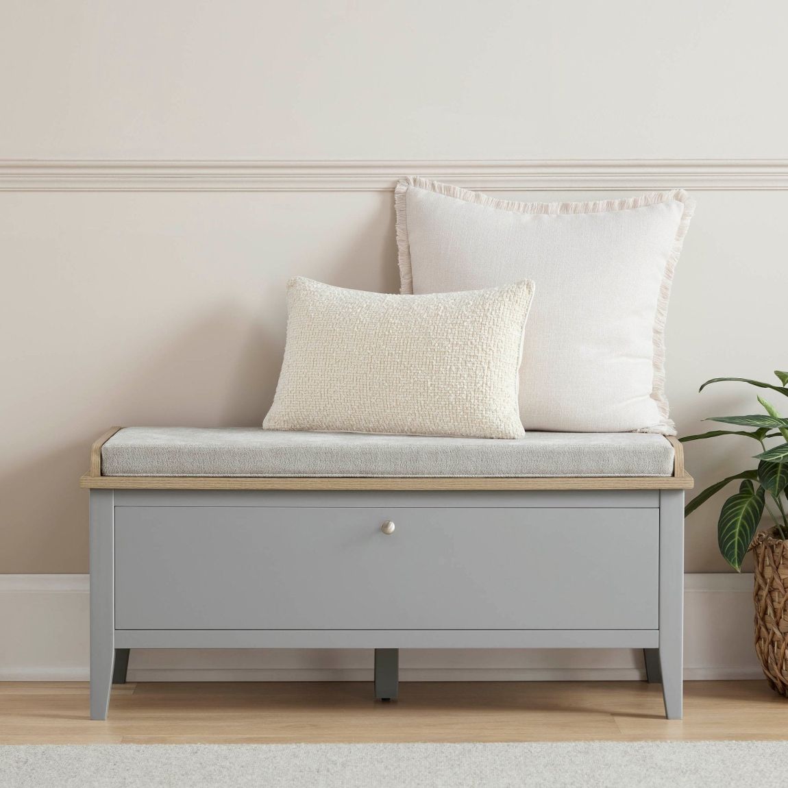 Nell Storage Cabinet With Seat - Grey - Brushed Silver Handle main product photo