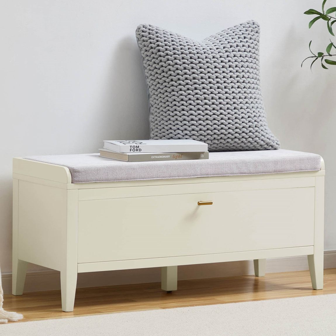 Poppy Storage Cabinet With Seat - Cream - Brushed Gold Handle main product photo