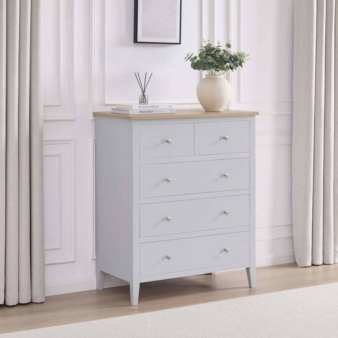 Nell 5 Drawer Chest - Grey - Brushed Silver Handle main product photo