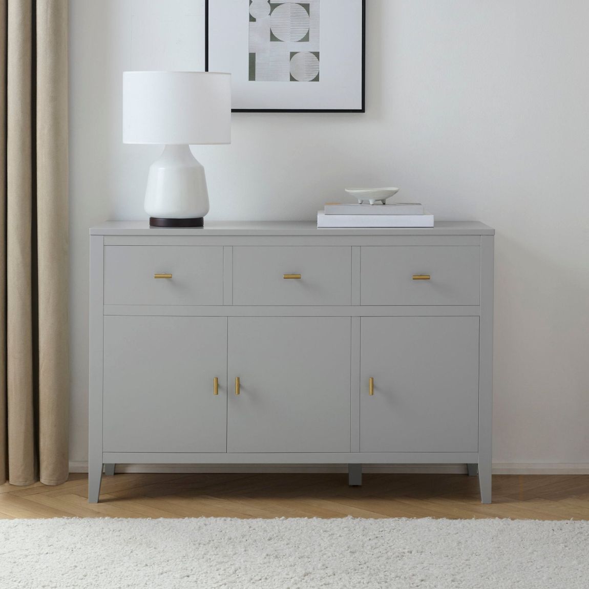 Poppy Large Sideboard - Grey - Brushed Gold Handle main product photo
