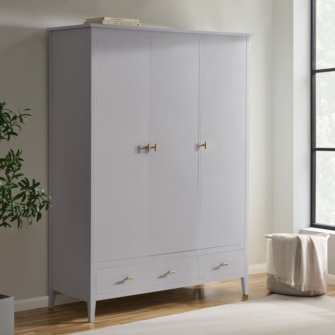 Poppy 3 Door Wardrobe - Grey - Brushed Gold Handle main product photo