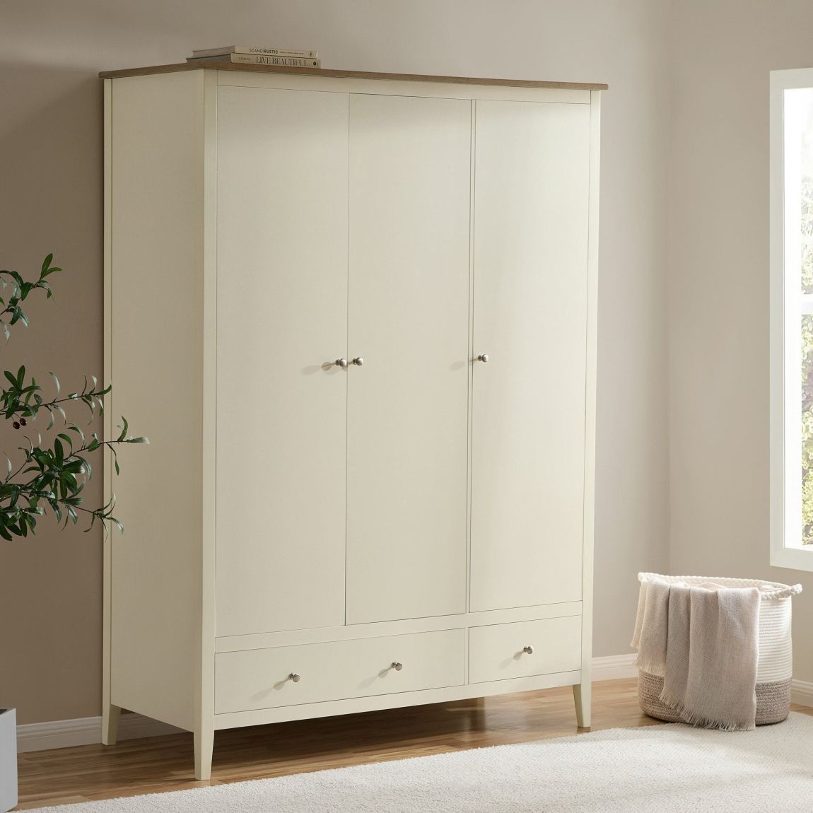 Nell 3 Door Wardrobe - Cream - Brushed Silver Handle main product photo