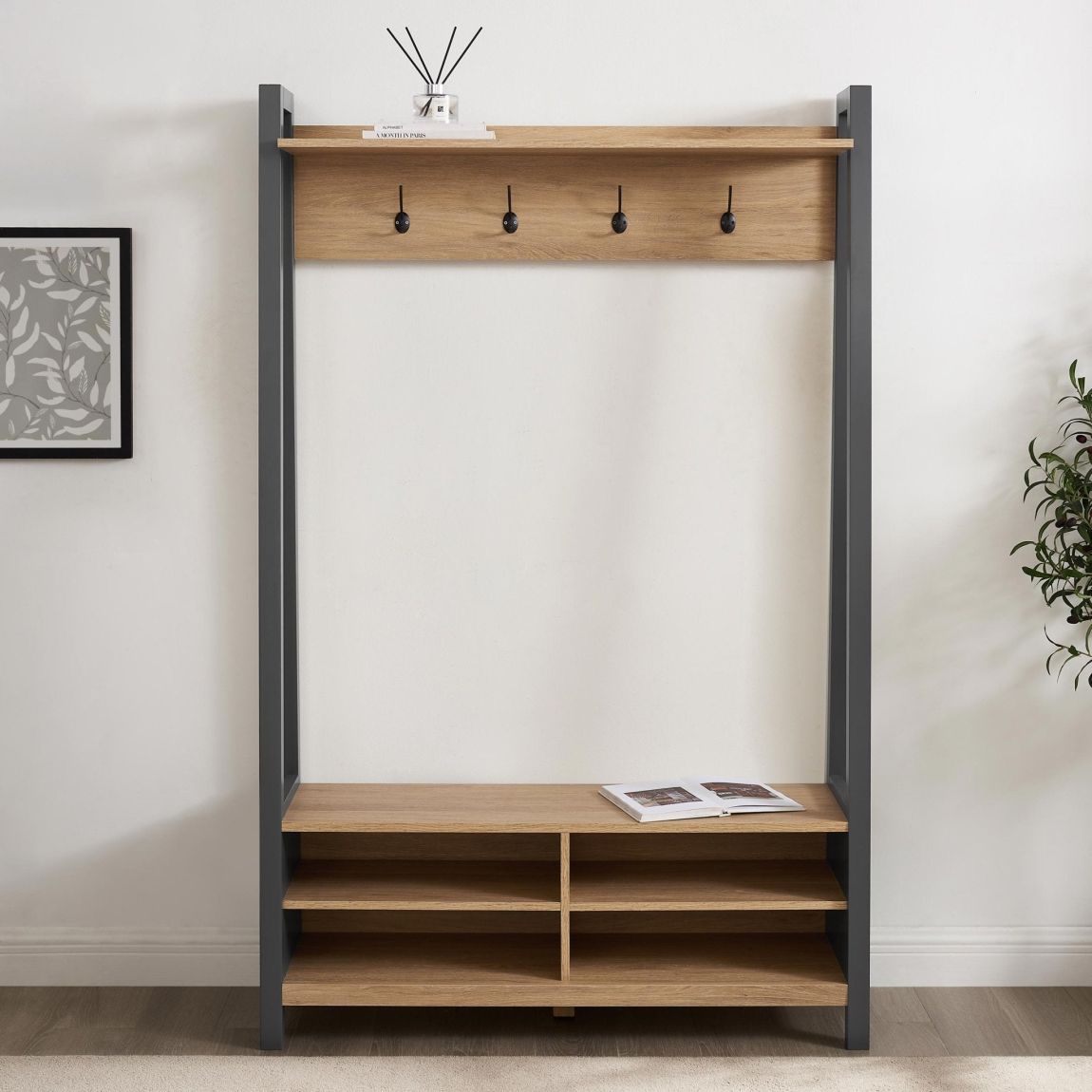 Nell Hallway Shelf with Hooks - Charcoal main product photo