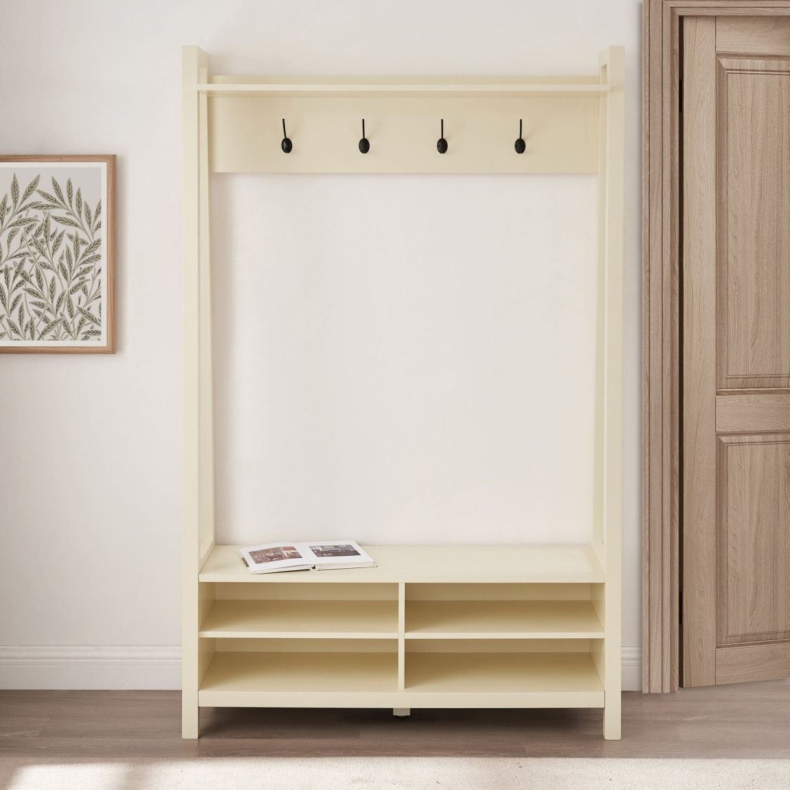 Poppy Hallway Shelf with Hooks - Cream main product photo