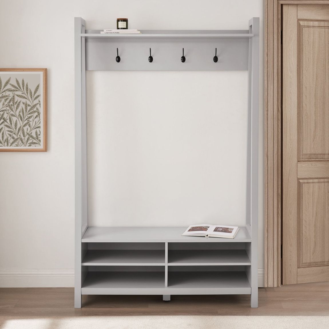 Poppy Hallway Shelf with Hooks - Grey main product photo