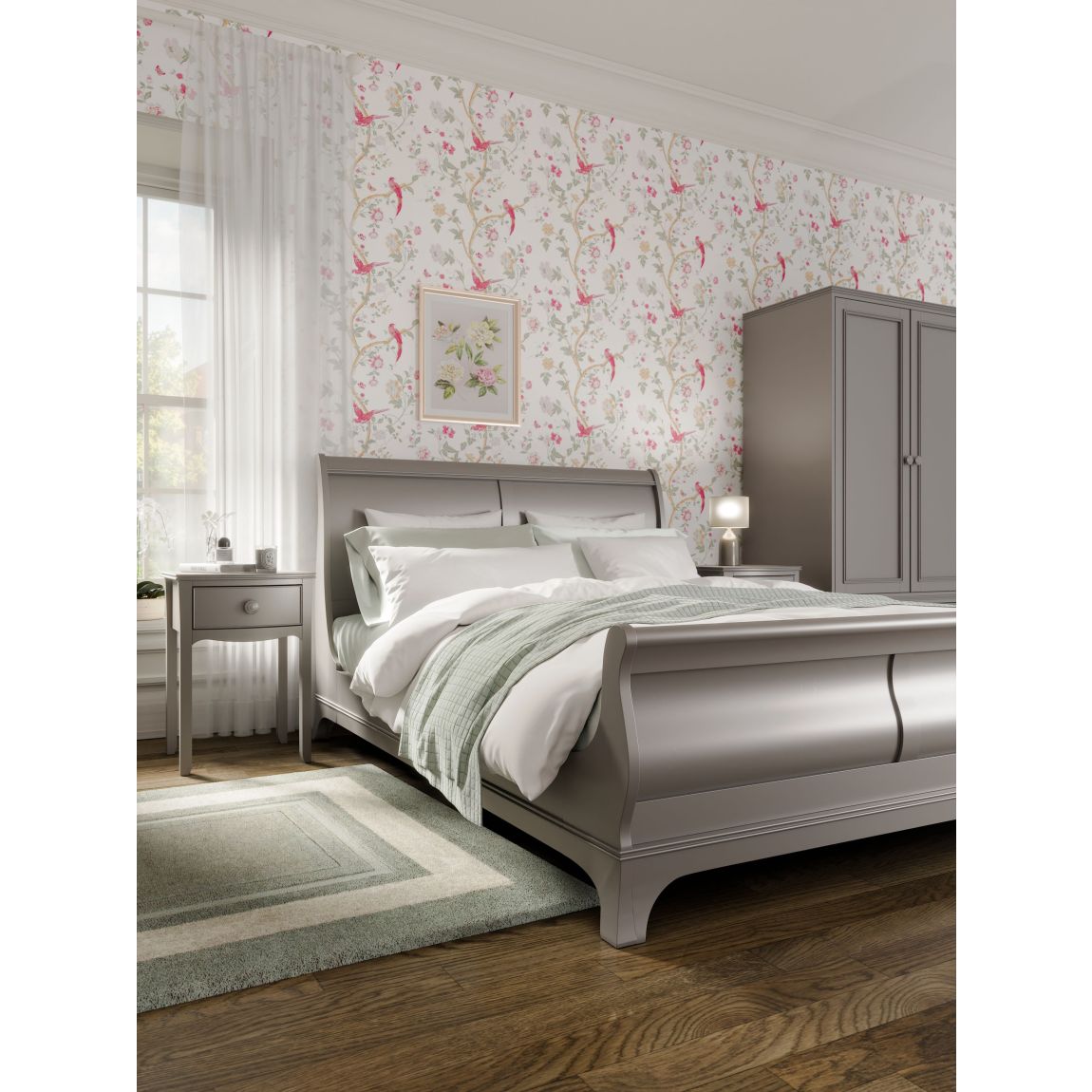 Broughton Pale French Grey 5'0" Sleigh Bed main product photo